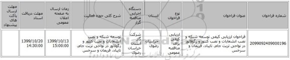 فراخوان ارزیابی کیفی توسعه شبکه و نصب انشعابات و نصب کنتور و رگولاتور در نواحی تربت جام، تایباد، فریمان و سرخس