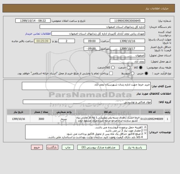 استعلام خرید خرما جهت اداره زندان شهرستان نجف آباد