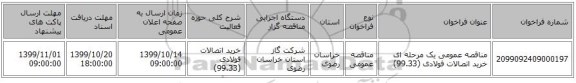 مناقصه عمومی یک مرحله ای خرید اتصالات فولادی (99.33)
