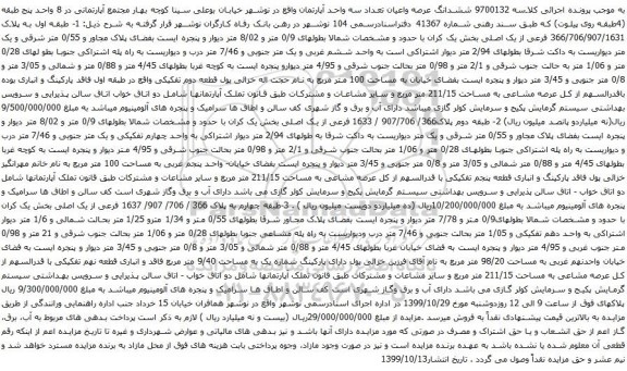 آگهی مزایده ششدانگ عرصه واعیان تعداد سه واحد آپارتمان