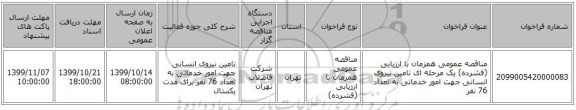 مناقصه عمومی همزمان با ارزیابی (فشرده) یک مرحله ای تامین نیروی انسانی جهت امور خدماتی به تعداد 76 نفر 