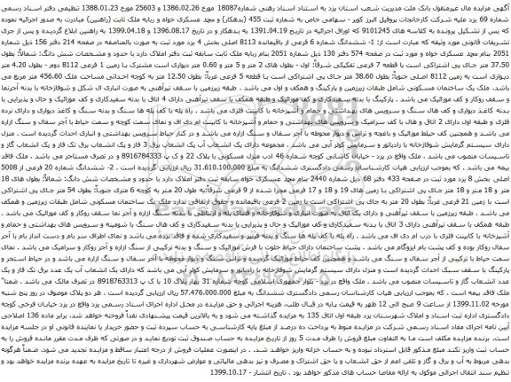 آگهی مزایده ششدانگ شماره 6 فرعی از باقیمانده 8113 اصلی بخش 4 یزد