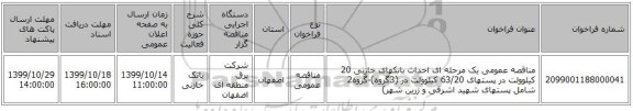 مناقصه عمومی یک مرحله ای احداث بانکهای خازنی 20 کیلوولت در پستهای 63/20 کیلوولت در (3گروه)-گروه2 شامل پستهای شهید اشرفی و زرین شهر)