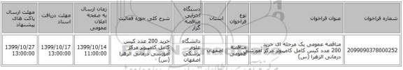 مناقصه عمومی یک مرحله ای خرید 200 عدد کیس کامل کامپیوتر مرکز آموزشی درمانی الزهرا (س)