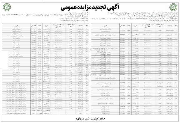 مزایده مزایده فروش تعدادی از املاک و مستغلات تجدید
