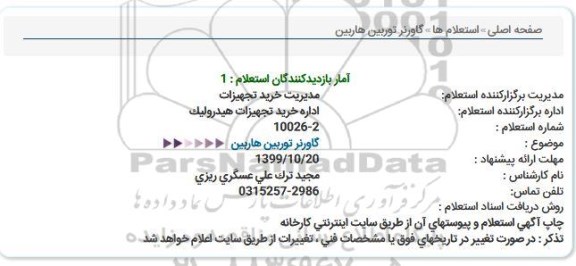 استعلام گاورنر توربین هاربین  