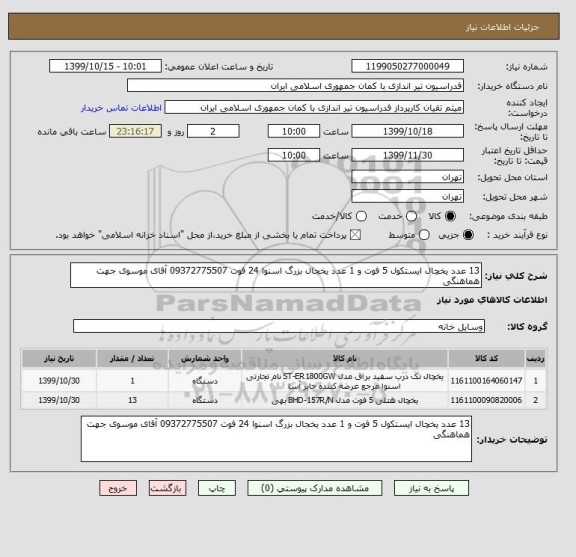 استعلام 13 عدد یخچال ایستکول 5 فوت و 1 عدد یخجال بزرگ اسنوا 24 فوت 09372775507 آقای موسوی جهت هماهنگی