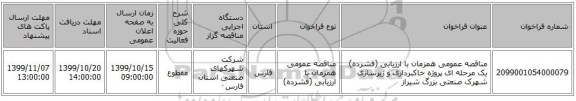 مناقصه عمومی همزمان با ارزیابی (فشرده) یک مرحله ای پروژه خاکبرداری و زیرسازی شهرک صنعتی بزرگ شیراز