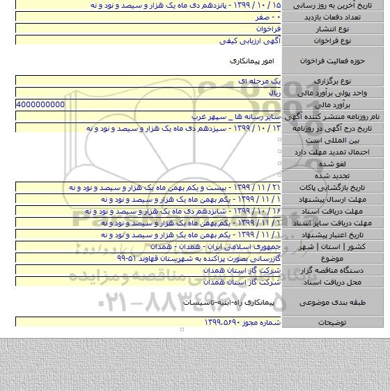 گازرسانی بصورت پراکنده  به شهرستان قهاوند   ۵۱-۹۹