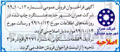 اصلاحیه فراخوان فروش قطعه مسکونی