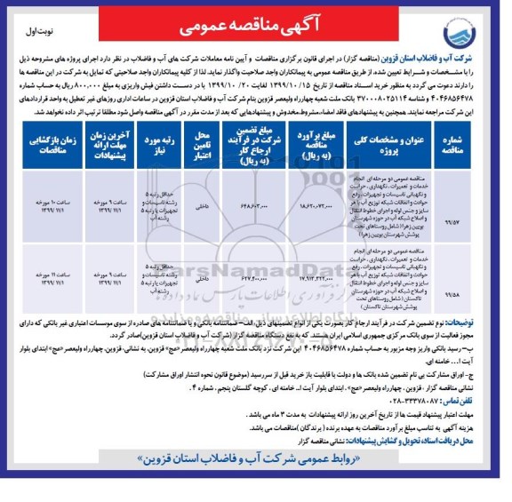 مناقصه، مناقصه حراست و نگهبانی تاسیسات و تجهیزات