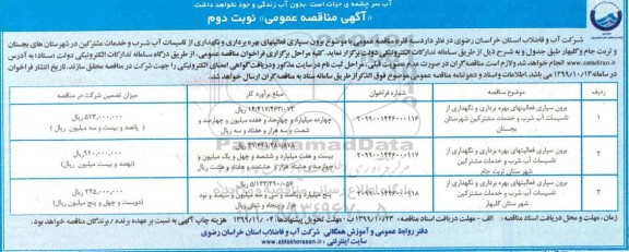 مناقصه , مناقصه برون سپاری فعالیتهای بهره برداری و نگهداری از تاسیسات آب شرب و خدمات مشترکین - نوبت دوم 