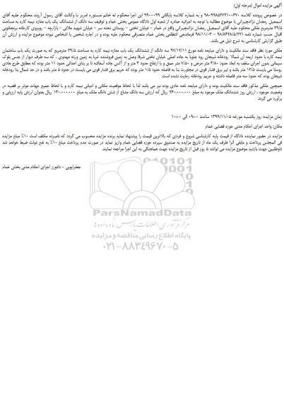 مزایده،مزایده فروش سه دانگ از ششدانگ یک باب مغازه نیمه کاره به مساحت 29/5 مترمربع ملکی 