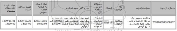 مناقصه عمومی یک مرحله ای تهیه و تامین روغن مایع معمولی و سرخ کردنی