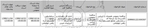 مناقصه عمومی همزمان با ارزیابی (فشرده) یک مرحله ای ساماندهی تقاطع همسطح سه راهی ایواوغلی