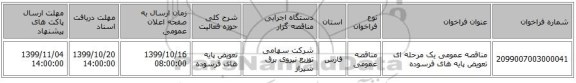 مناقصه عمومی یک مرحله ای تعویض پایه های فرسوده