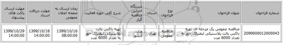 مناقصه عمومی یک مرحله ای تهیه باکس پالت پلاستیکی لیفتراک خور به تعداد 6000 عدد