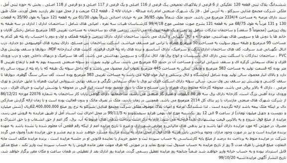 آگهی مزایده ششدانگ پلاک ثبتی قطعه 120 تفکیکی از 6 فرعی از پلاکهای تجمیعی