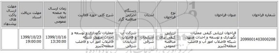 فراخوان ارزیابی کیفی عملیات نگهداری و توسعه و احداث منهول شبکه فاضلاب امور آب و فاضلب منطقه2تبریز