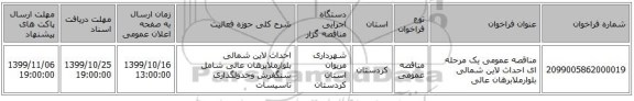 مناقصه عمومی یک مرحله ای احداث لاین شمالی بلوارملابرهان عالی