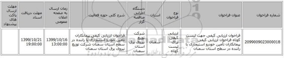 فراخوان ارزیابی کیفی جهت لیست کوتاه فراخوان  ارزیابی کیفی پیمانکاران تأمین خودرو استیجاری با راننده در سطح استان سمنان