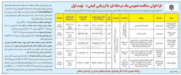 فراخوان مناقصه، فراخوان مناقصه تکمیل آموزشگاه شش کلاسه و ....