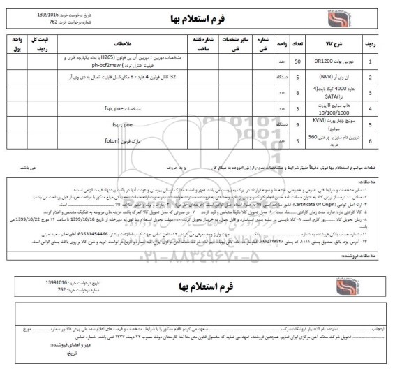 استعلام , استعلام دوربین بولت DR1200 ....