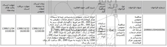 مناقصه عمومی همزمان با ارزیابی (فشرده) یک مرحله ای انجام خدمات عمومی ، پشتیبانی و خودرویی مرکز کرمانشاه