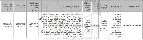 مناقصه عمومی همزمان با ارزیابی (فشرده) یک مرحله ای انجام خدمات عمومی ، پشتیبانی و خودرویی مرکز مرکزی
