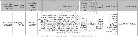 مناقصه عمومی همزمان با ارزیابی (فشرده) یک مرحله ای انجام خدمات عمومی و پشتیبانی مرکز کیش