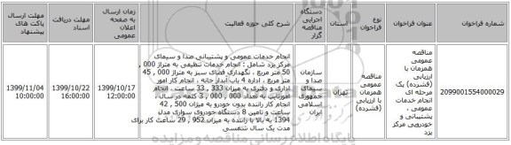 مناقصه عمومی همزمان با ارزیابی (فشرده) یک مرحله ای انجام خدمات عمومی ، پشتیبانی و خودرویی مرکز یزد