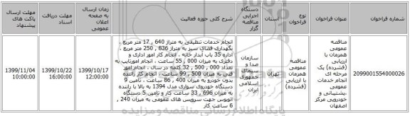 مناقصه عمومی همزمان با ارزیابی (فشرده) یک مرحله ای انجام خدمات عمومی ،پشتیبانی و خودرویی مرکز اصفهان
