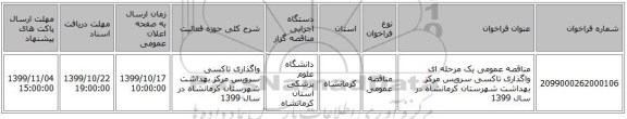 مناقصه عمومی یک مرحله ای واگذاری تاکسی سرویس مرکز بهداشت شهرستان کرمانشاه در سال 1399