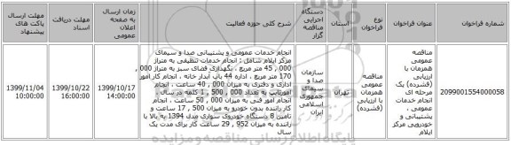 مناقصه عمومی همزمان با ارزیابی (فشرده) یک مرحله ای انجام خدمات عمومی ، پشتیبانی و خودرویی مرکز ایلام