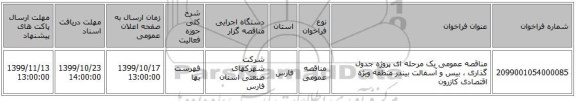 مناقصه عمومی یک مرحله ای پروژه جدول گذاری ، بیس و آسفالت بیندر منطقه ویژه اقتصادی کازرون