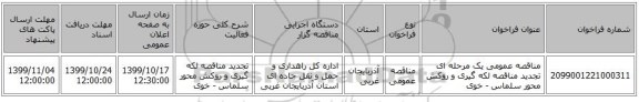 مناقصه عمومی یک مرحله ای تجدید مناقصه لکه گیری و روکش محور سلماس - خوی