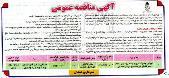 مناقصه , مناقصه اجرای جدولگذاری و پیاده روسازی سطح صفر تقاطع غیرهمسطح 