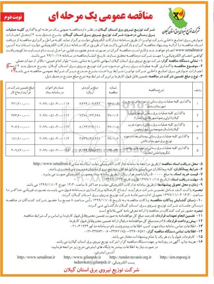 مناقصه ، مناقصه واگذاری کلیه عملیات برق رسانی- نوبت دوم 