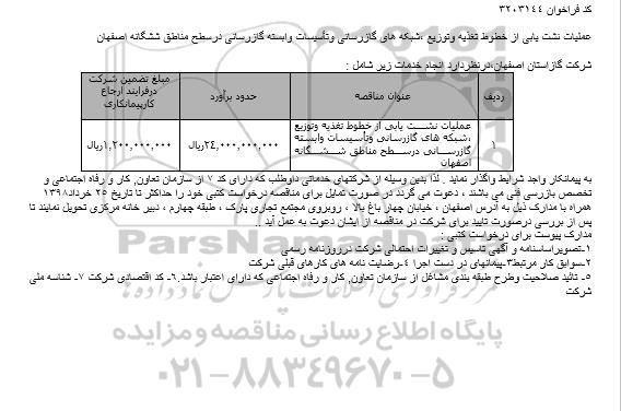 فراخوان عملیات نشت یابی از خطوط تغذیه وتوزیع ،شبکه های گازرسانی