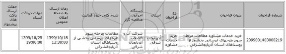 خرید خدمات مشاوره مطالعات مرحله سوم طرحهای آبرسانی بخشی از روستاهای استان آذربایجانشرقی