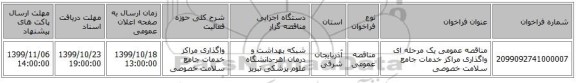 مناقصه عمومی یک مرحله ای واگذاری مراکز خدمات جامع سلامت خصوصی