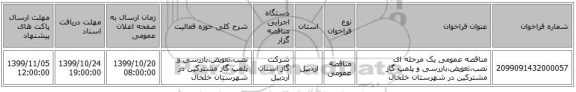 مناقصه عمومی یک مرحله ای نصب،تعویض،بازرسی و پلمپ گاز مشترکین در شهرستان خلخال 