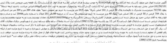 آگهی مزایده ششدانگ یک قطعه زمین مزروعی تحت پلاک ثبتی 161/50/101