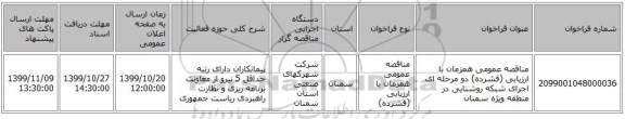 مناقصه عمومی همزمان با ارزیابی (فشرده) دو مرحله ای اجرای شبکه روشنایی در منطقه ویژه سمنان