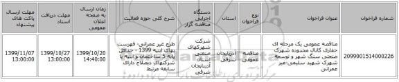 مناقصه عمومی یک مرحله ای حفاری کانال محدوده شهرک صنعتی سنگ شهر و توسعه شهرک شهید سلیمی-غیر عمرانی