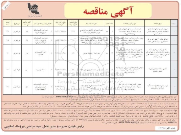آگهی مناقصه, مناقصه نیرورسانی و اجرای شبکه فشار ضعیف... 