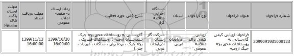 فراخوان ارزیابی کیفی گازرسانی به روستاهای محور بچه جیگ ارومیه