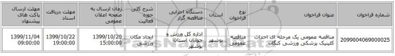 مناقصه عمومی یک مرحله ای احداث کلینیک پزشکی ورزشی کنگان 