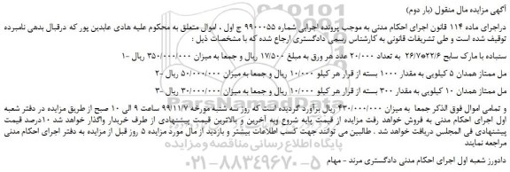 مزایده،مزایده فروش سنباده با مارک سابح 22/6*26/7 به تعداد 20/000 عدد و... (بار دوم)