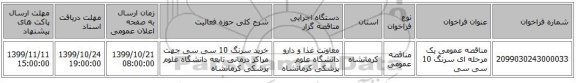 مناقصه عمومی یک مرحله ای سرنگ 10 سی سی